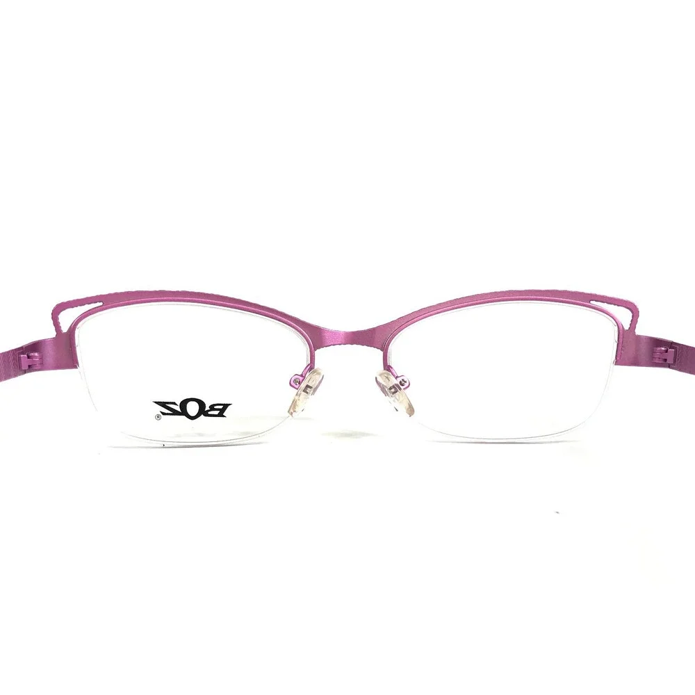 BOZ Eyeglasses Frames WELL 9082 Purple Brown Cat Eye Half Rim 52.5-18-140